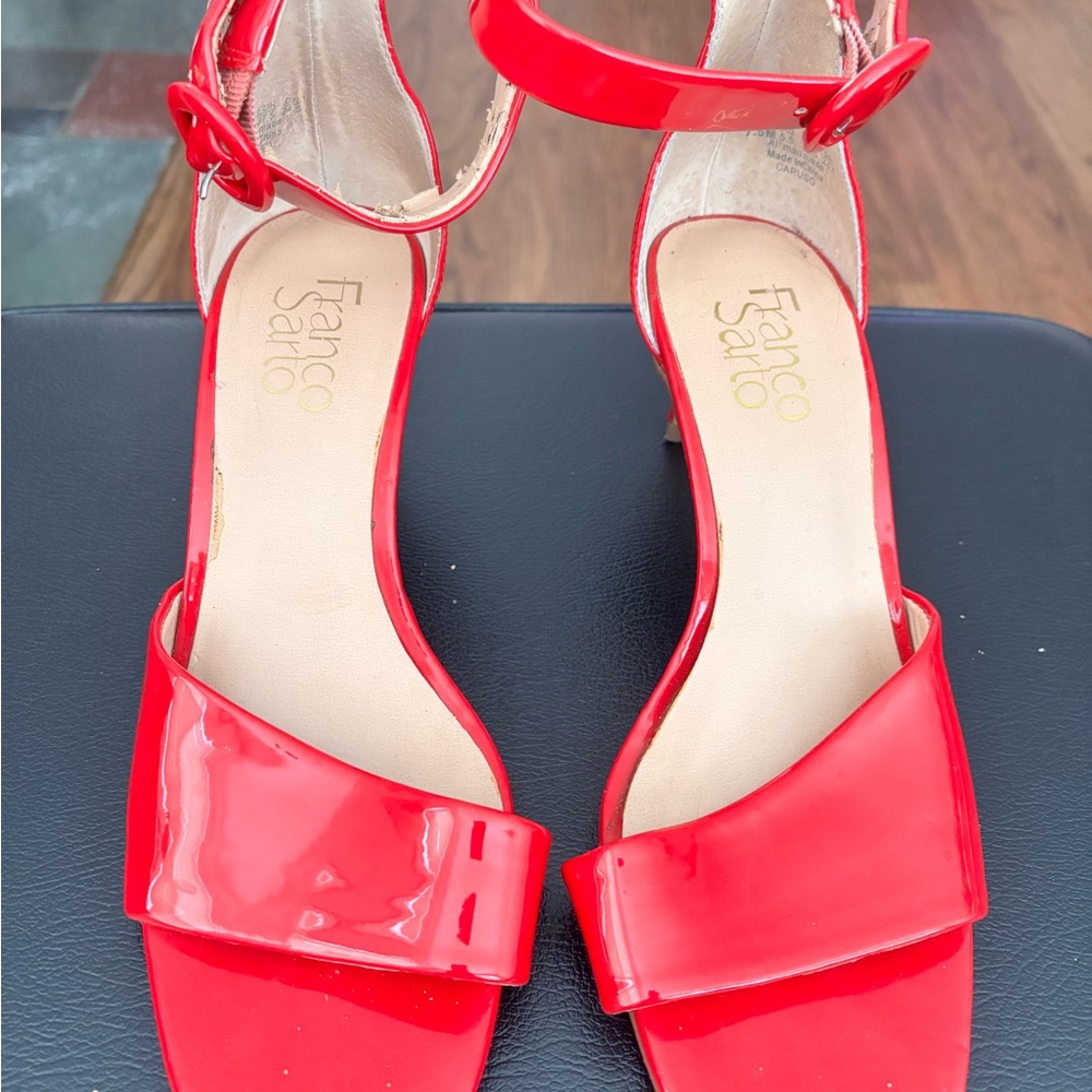 Franco Sarto Red Patent Ankle-Strap Heels